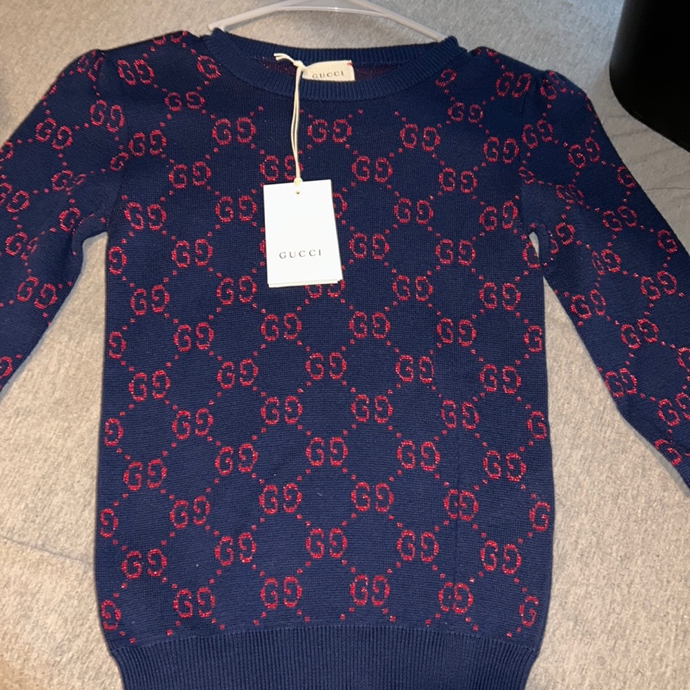 Girls Gucci sweater navy and red